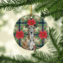 Load image into Gallery viewer, Brindle Greyhound Christmas PoinsettIas Ceramic Ornament