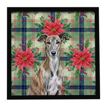 Load image into Gallery viewer, Brindle Greyhound Christmas PoinsettIas Framed Metal Print