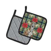 Load image into Gallery viewer, Brindle Greyhound Christmas PoinsettIas Pair of Pot Holders