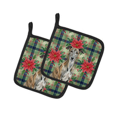 Load image into Gallery viewer, Brindle Greyhound Christmas PoinsettIas Pair of Pot Holders