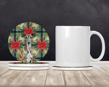 Load image into Gallery viewer, Brindle Greyhound Christmas PoinsettIas Large Sandstone Coasters Pack of 4