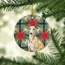 Load image into Gallery viewer, Fawn Greyhound Christmas PoinsettIas Ceramic Ornament