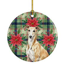 Load image into Gallery viewer, Fawn Greyhound Christmas PoinsettIas Ceramic Ornament