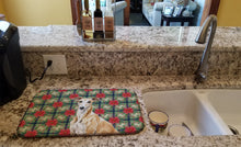 Load image into Gallery viewer, Fawn Greyhound Christmas PoinsettIas Dish Drying Mat