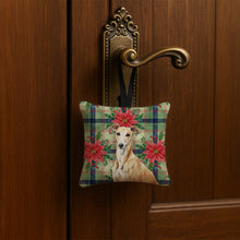 Load image into Gallery viewer, Fawn Greyhound Christmas PoinsettIas Hanging Square Fabric Ornament 3.5 x 3.5