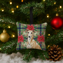 Load image into Gallery viewer, Fawn Greyhound Christmas PoinsettIas Hanging Square Fabric Ornament 3.5 x 3.5