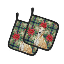 Load image into Gallery viewer, Fawn Greyhound Christmas PoinsettIas Pair of Pot Holders