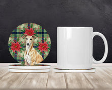 Load image into Gallery viewer, Fawn Greyhound Christmas PoinsettIas Large Sandstone Coasters Pack of 4