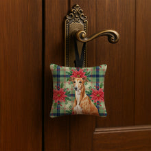 Load image into Gallery viewer, Red Greyhound Christmas PoinsettIas Hanging Square Fabric Ornament 3.5 x 3.5