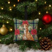 Load image into Gallery viewer, Red Greyhound Christmas PoinsettIas Hanging Square Fabric Ornament 3.5 x 3.5