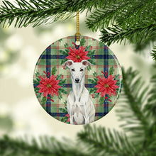 Load image into Gallery viewer, White Greyhound Christmas PoinsettIas Ceramic Ornament