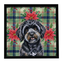 Load image into Gallery viewer, Black Havanese Christmas PoinsettIas Framed Metal Print