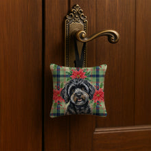 Load image into Gallery viewer, Black Havanese Christmas PoinsettIas Hanging Square Fabric Ornament 3.5 x 3.5