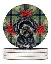 Load image into Gallery viewer, Black Havanese Christmas PoinsettIas Large Sandstone Coasters Pack of 4