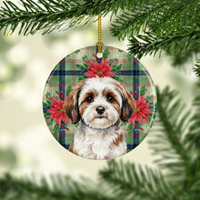 Load image into Gallery viewer, Parti-color Havanese Christmas PoinsettIas Ceramic Ornament
