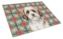 Load image into Gallery viewer, Parti-color Havanese Christmas PoinsettIas Glass Cutting Board