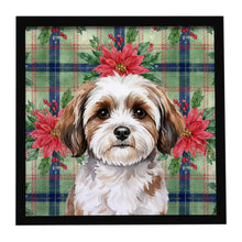 Load image into Gallery viewer, Parti-color Havanese Christmas PoinsettIas Framed Metal Print