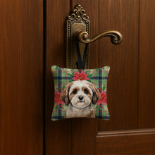 Load image into Gallery viewer, Parti-color Havanese Christmas PoinsettIas Hanging Square Fabric Ornament 3.5 x 3.5