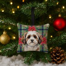 Load image into Gallery viewer, Parti-color Havanese Christmas PoinsettIas Hanging Square Fabric Ornament 3.5 x 3.5