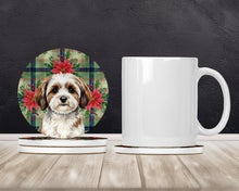 Load image into Gallery viewer, Parti-color Havanese Christmas PoinsettIas Large Sandstone Coasters Pack of 4
