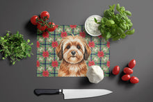 Load image into Gallery viewer, Sable Havanese Christmas PoinsettIas Glass Cutting Board