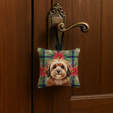 Load image into Gallery viewer, Sable Havanese Christmas PoinsettIas Hanging Square Fabric Ornament 3.5 x 3.5
