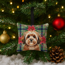 Load image into Gallery viewer, Sable Havanese Christmas PoinsettIas Hanging Square Fabric Ornament 3.5 x 3.5