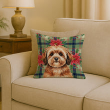 Load image into Gallery viewer, Sable Havanese Christmas PoinsettIas Throw Pillow