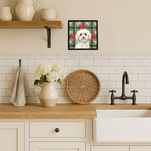 Load image into Gallery viewer, White Havanese Christmas PoinsettIas Framed Metal Print