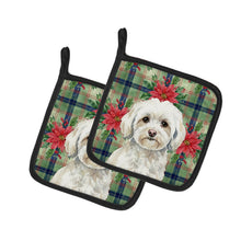 Load image into Gallery viewer, White Havanese Christmas PoinsettIas Pair of Pot Holders