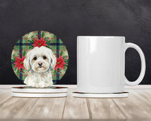 Load image into Gallery viewer, White Havanese Christmas PoinsettIas Large Sandstone Coasters Pack of 4