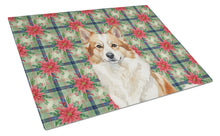 Load image into Gallery viewer, Tan Icelandic Sheepdog Christmas PoinsettIas Glass Cutting Board