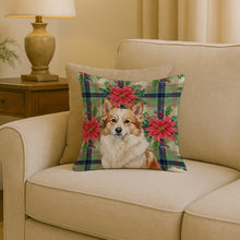 Load image into Gallery viewer, Tan Icelandic Sheepdog Christmas PoinsettIas Throw Pillow