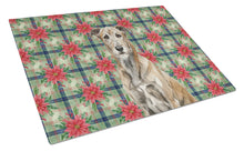 Load image into Gallery viewer, Brindle Irish Wolfhound Christmas PoinsettIas Glass Cutting Board