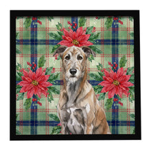 Load image into Gallery viewer, Brindle Irish Wolfhound Christmas PoinsettIas Framed Metal Print