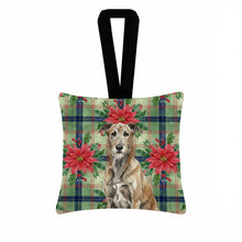 Load image into Gallery viewer, Brindle Irish Wolfhound Christmas PoinsettIas Hanging Square Fabric Ornament 3.5 x 3.5