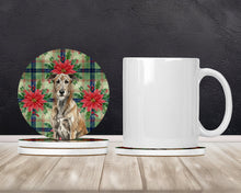 Load image into Gallery viewer, Brindle Irish Wolfhound Christmas PoinsettIas Large Sandstone Coasters Pack of 4