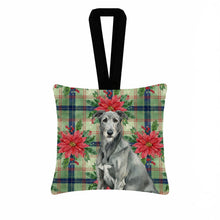 Load image into Gallery viewer, Gray Irish Wolfhound Christmas PoinsettIas Hanging Square Fabric Ornament 3.5 x 3.5