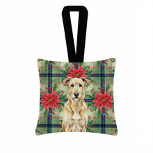 Load image into Gallery viewer, Wheaten Irish Wolfhound Christmas PoinsettIas Hanging Square Fabric Ornament 3.5 x 3.5
