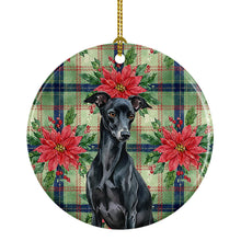 Load image into Gallery viewer, Black Italian Greyhound Christmas PoinsettIas Ceramic Ornament