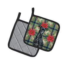 Load image into Gallery viewer, Black Italian Greyhound Christmas PoinsettIas Pair of Pot Holders