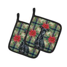 Load image into Gallery viewer, Black Italian Greyhound Christmas PoinsettIas Pair of Pot Holders
