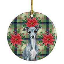 Load image into Gallery viewer, Blue Italian Greyhound Christmas PoinsettIas Ceramic Ornament