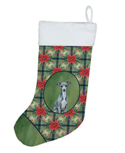Load image into Gallery viewer, Blue Italian Greyhound Christmas PoinsettIas Holiday Stocking