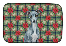 Load image into Gallery viewer, Blue Italian Greyhound Christmas PoinsettIas Dish Drying Mat