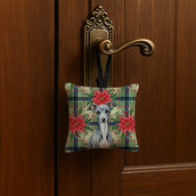 Load image into Gallery viewer, Blue Italian Greyhound Christmas PoinsettIas Hanging Square Fabric Ornament 3.5 x 3.5