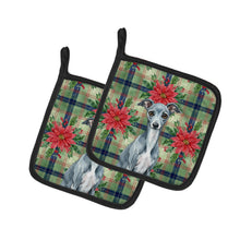 Load image into Gallery viewer, Blue Italian Greyhound Christmas PoinsettIas Pair of Pot Holders