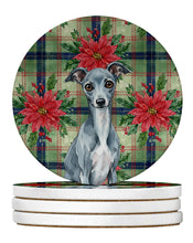 Load image into Gallery viewer, Blue Italian Greyhound Christmas PoinsettIas Large Sandstone Coasters Pack of 4