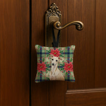 Load image into Gallery viewer, Cream Italian Greyhound Christmas PoinsettIas Hanging Square Fabric Ornament 3.5 x 3.5
