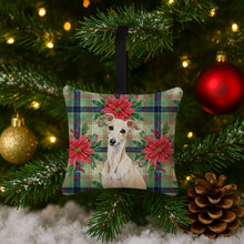Load image into Gallery viewer, Cream Italian Greyhound Christmas PoinsettIas Hanging Square Fabric Ornament 3.5 x 3.5